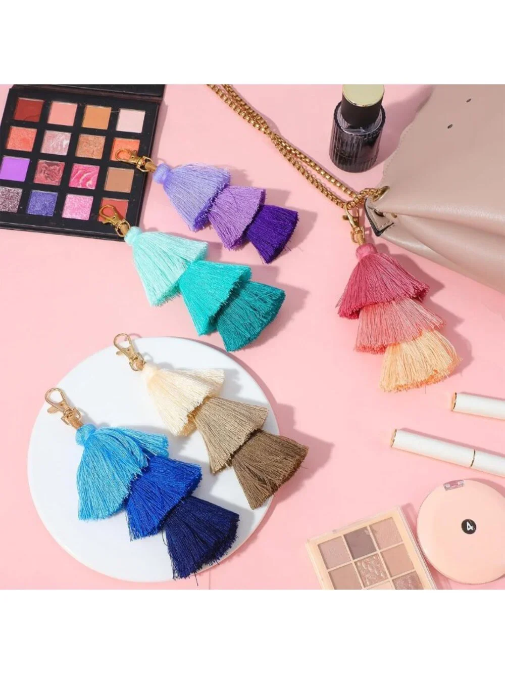 Colorful Pom Pom Tassel Keychain Set - Cute Bohemian Bag Charms for Women (20